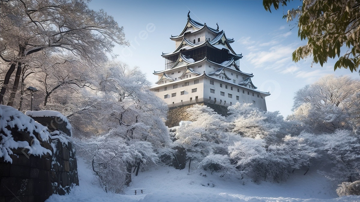 Pngtree snowy japanese castle and trees in winter picture image 2654163